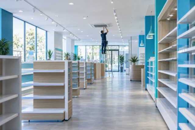 Pose de luminaires dans un commerce